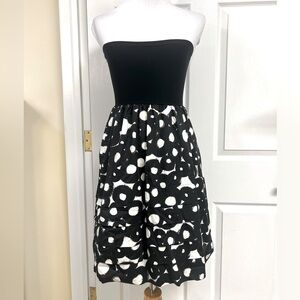 THEORY Strapless Cotton Trois Tangiers Black White Bubble Cocktail Dress size S